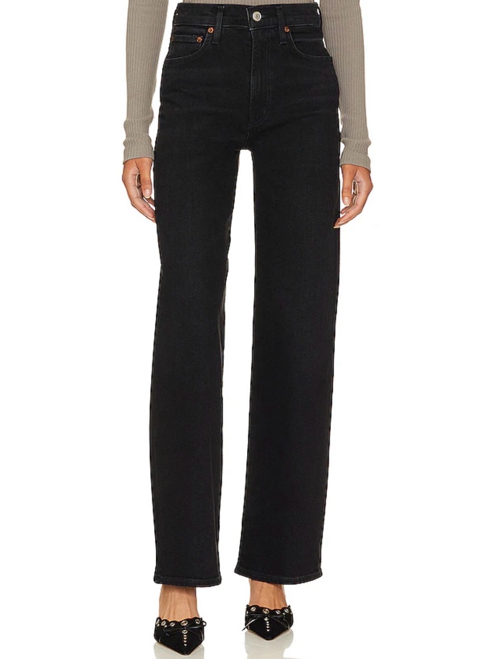 Harper Mid Rise Wide Straight Jeans in Hush